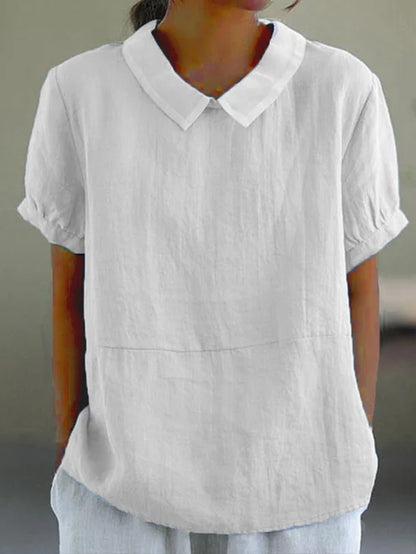 Women’s Linen Short Sleeve Blouse – Regular Fit – Peter Pan Collar