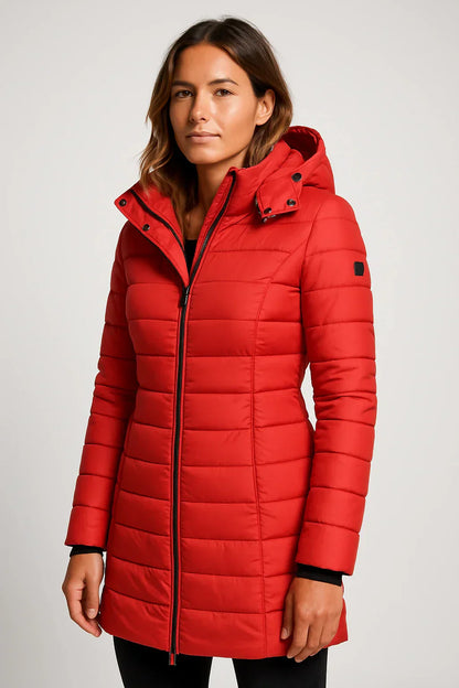 Women’s Quilted Puffer Hooded Coat – Mid-Length Style