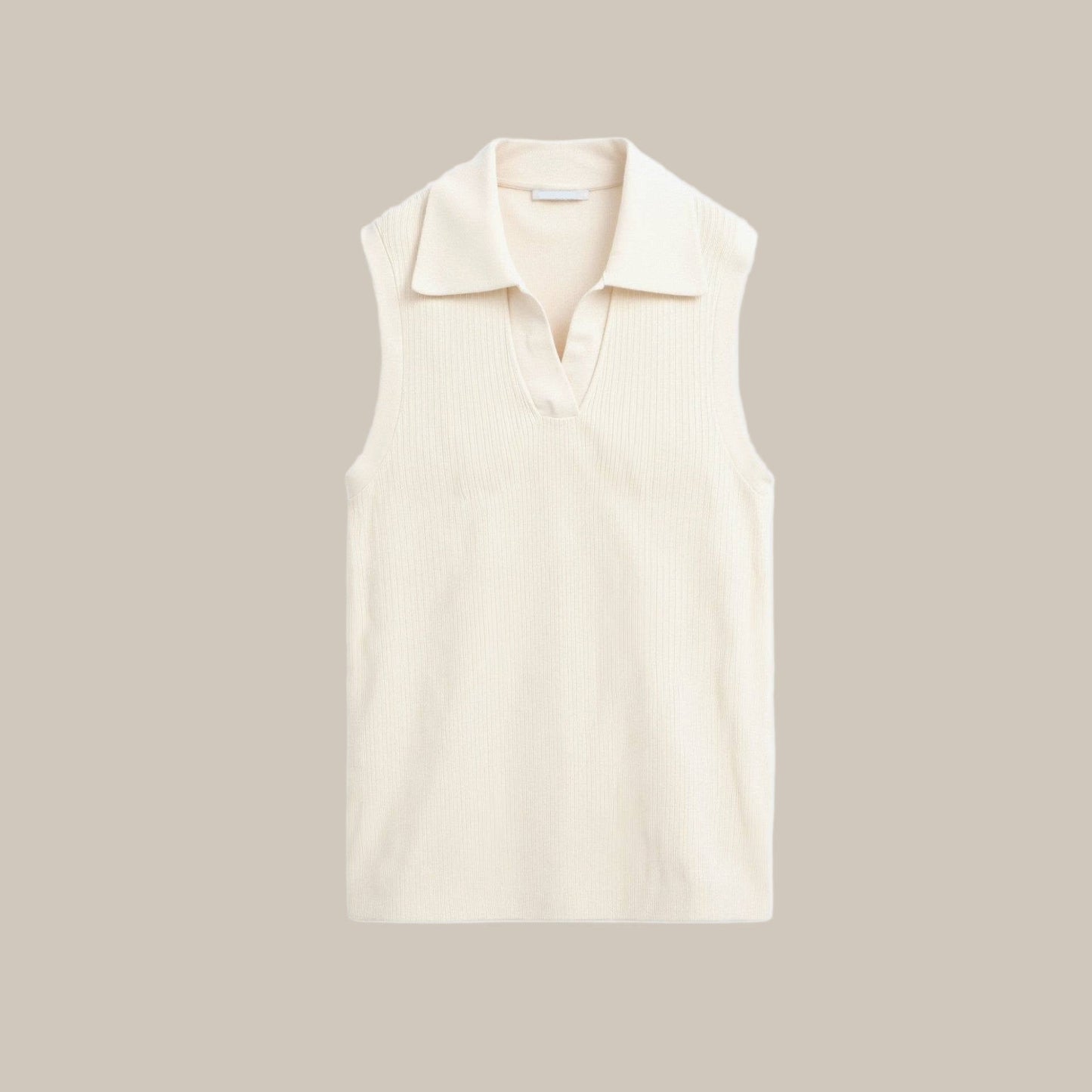 Women’s Sleeveless Knit Top – Open Collar V-Neck