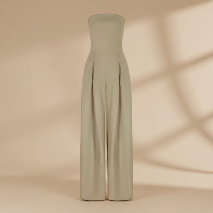 Women’s Strapless Wide-Leg Jumpsuit – Structured Bodice with Elegant Flowing Silhouette