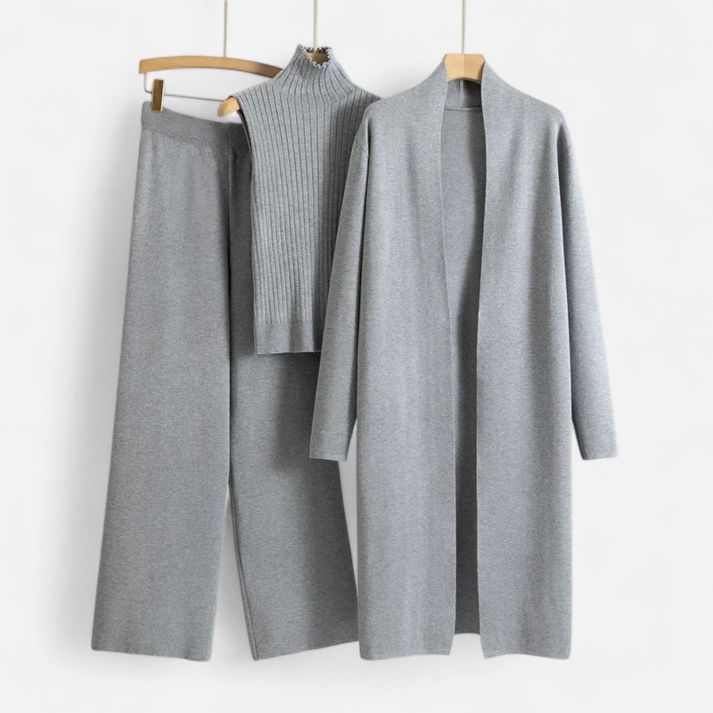 Women’s Three-Piece Set – Sleeveless Top, Wide-Leg Trousers & Longline Cardigan