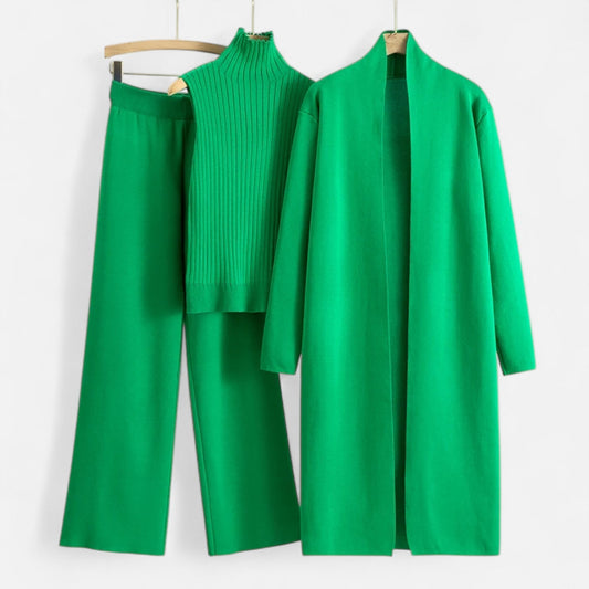 Women’s Three-Piece Set – Sleeveless Top, Wide-Leg Trousers & Longline Cardigan
