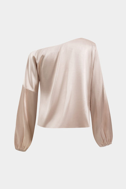 Womens Blouse Asymmetrical One-Shoulder Long Sleeve