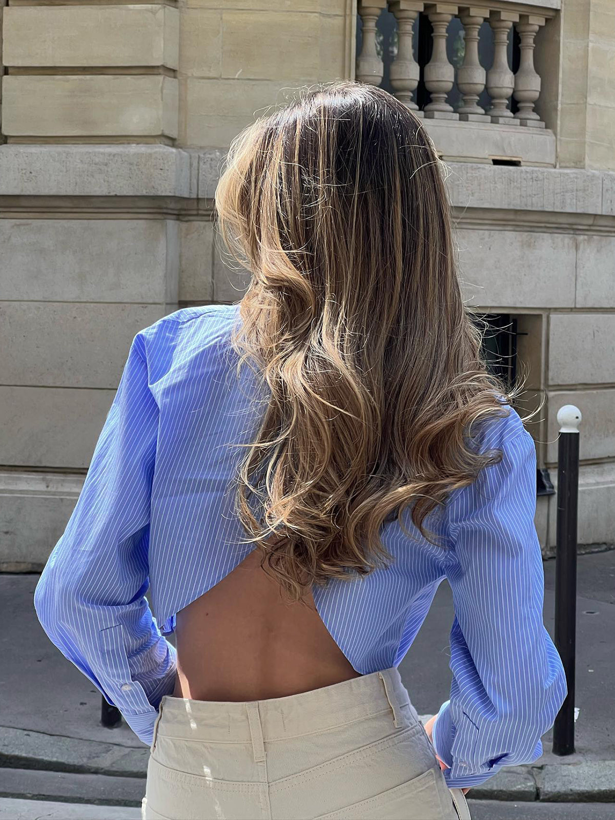 Womens Blouse Cropped Light Blue