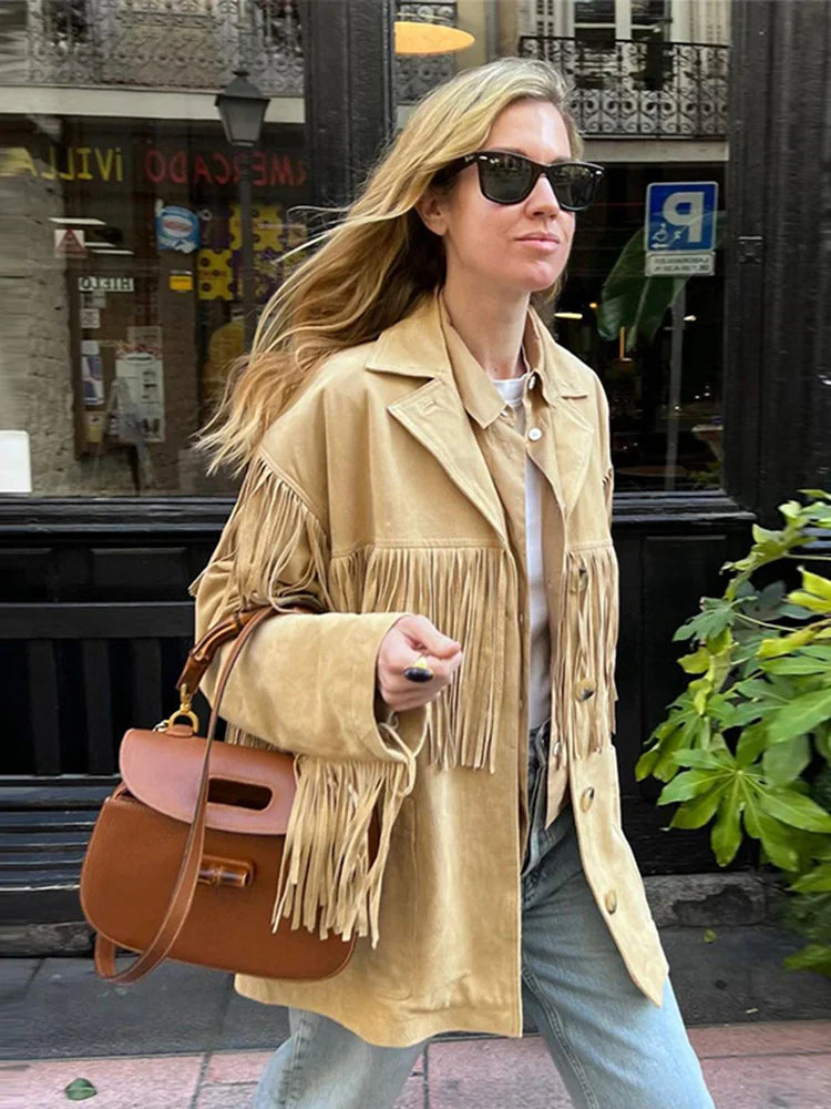 Womens Coat With Fringe Details