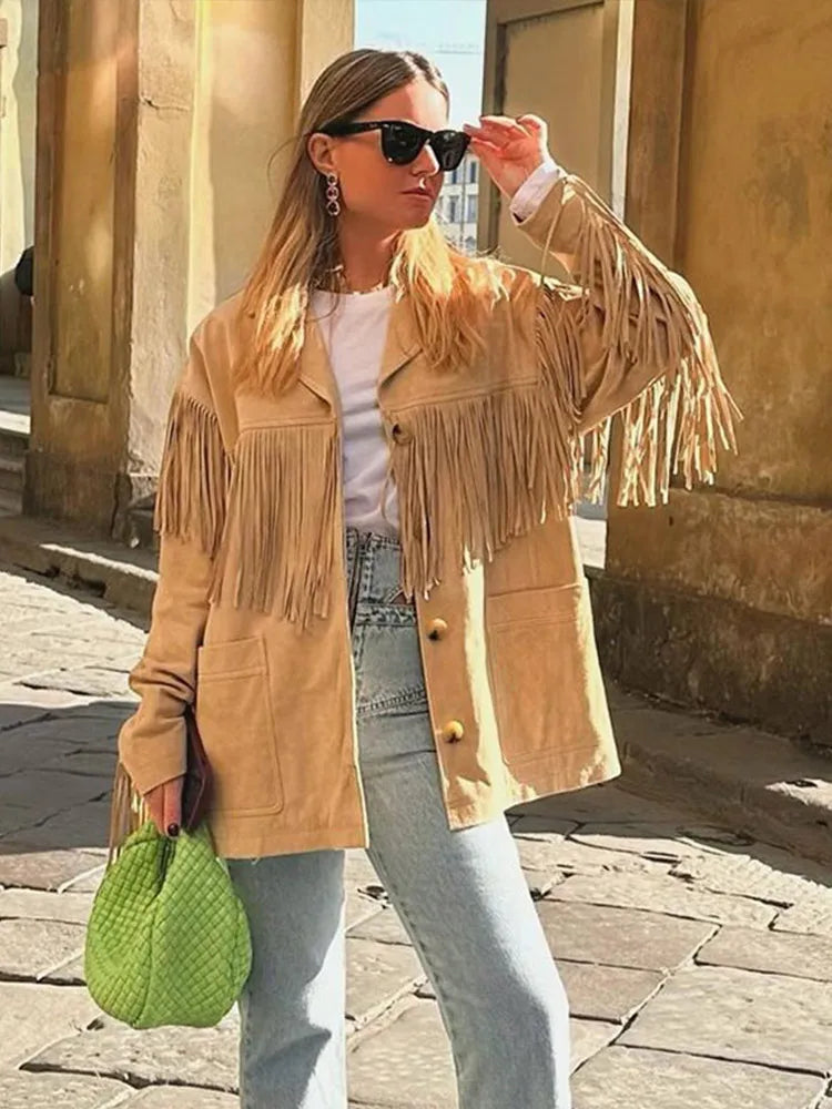 Womens Coat With Fringe Details