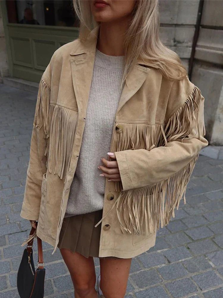 Womens Coat With Fringe Details
