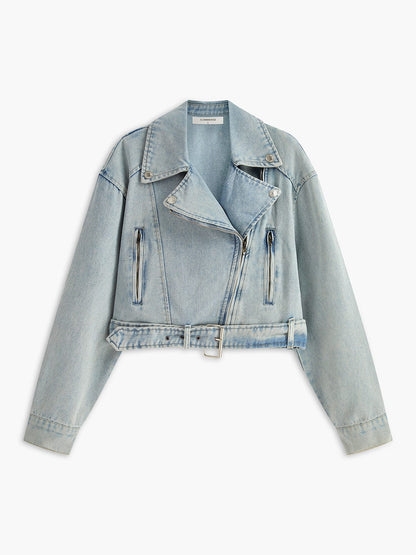 Womens Denim Jacket Cropped Biker