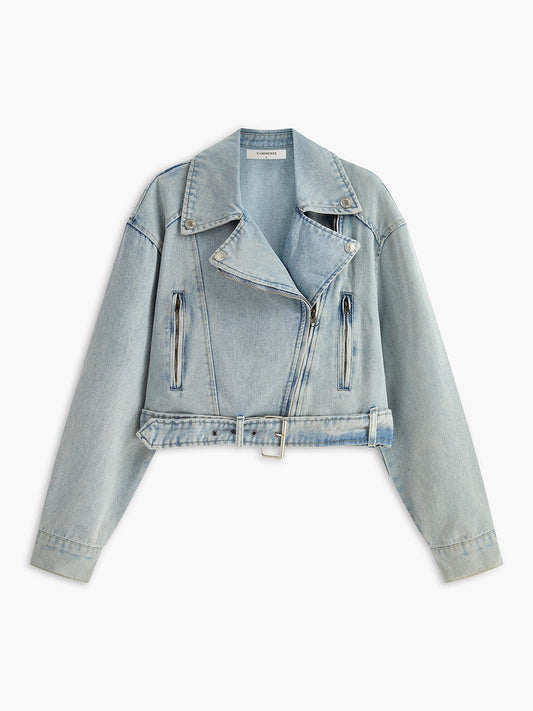 Womens Denim Jacket Cropped Biker