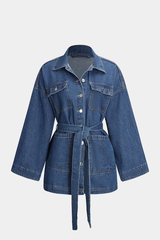 Womens Denim Jacket with Tie Belt