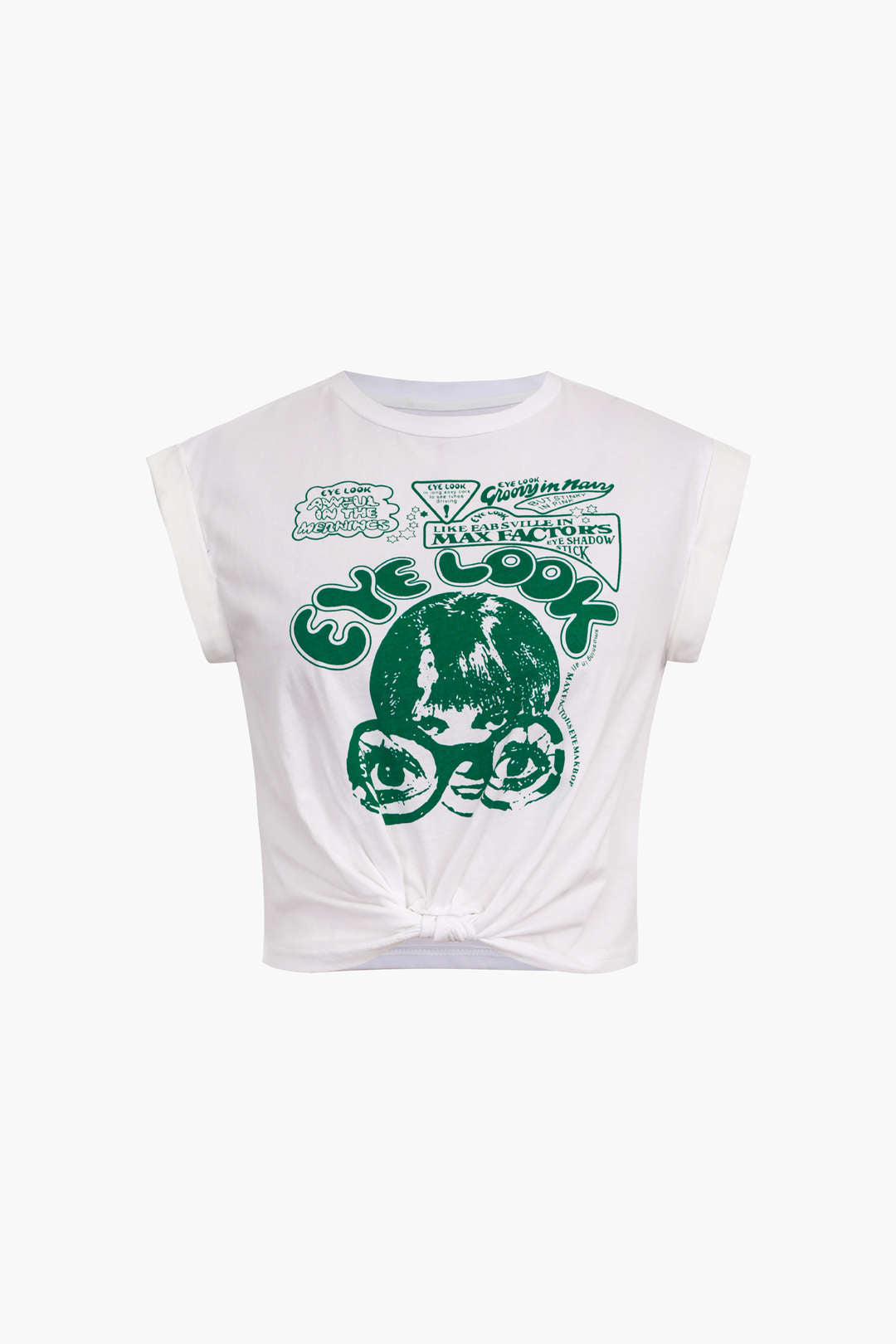 Womens Graphic Tees Rolled Sleeves Crop Top