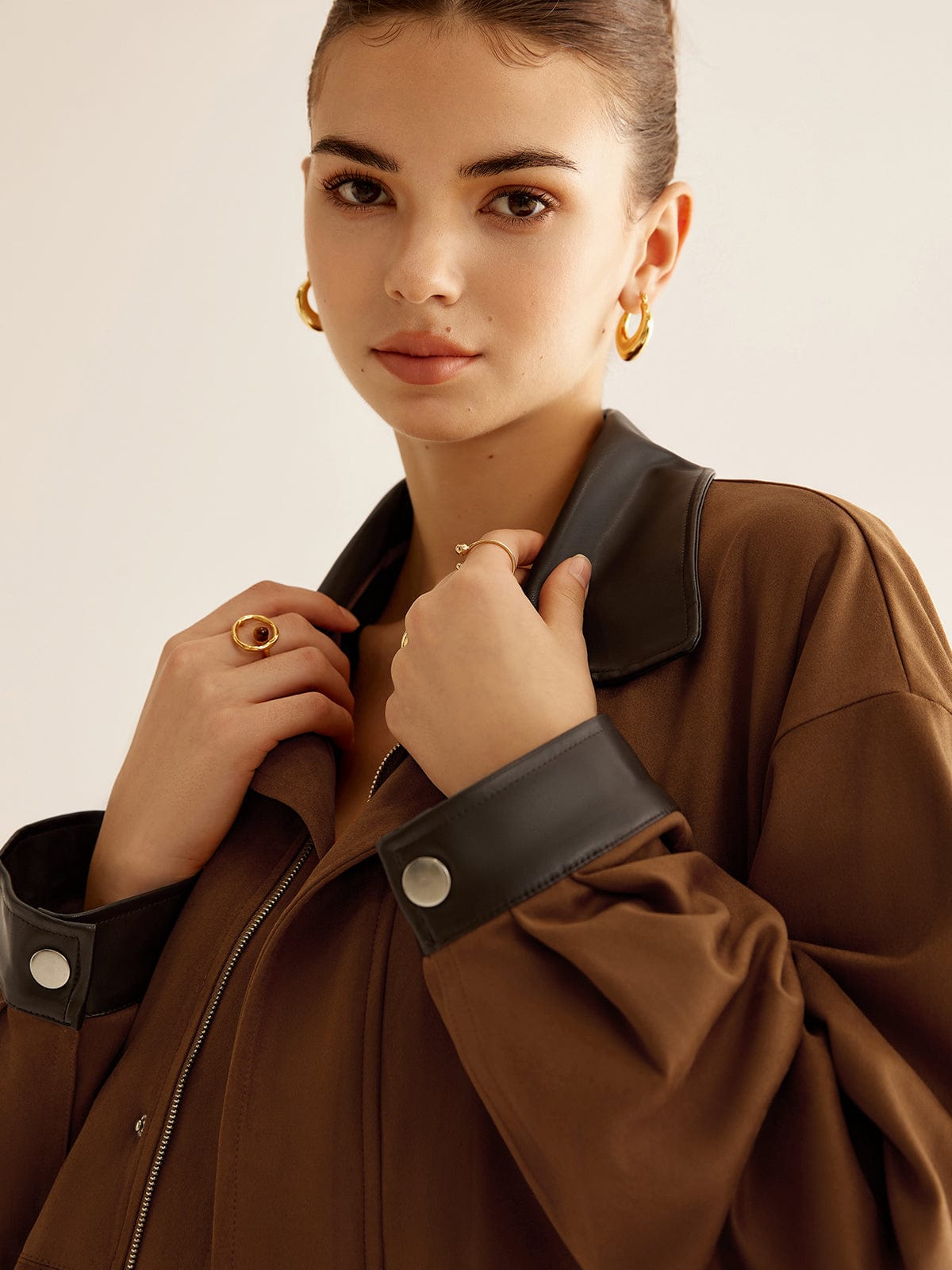 Womens Jacket With Leather Details
