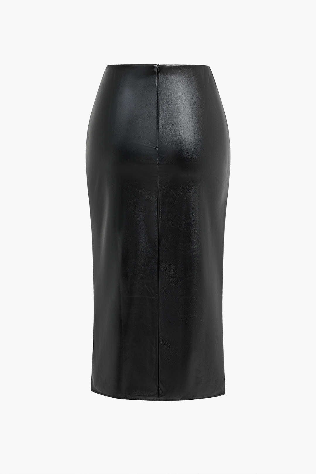Womens Midi Skirt Black Leather