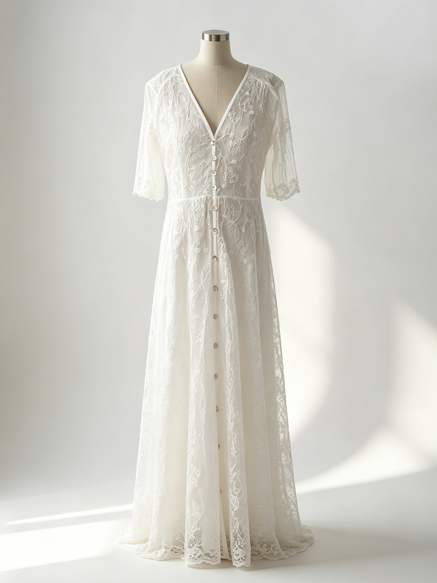 White Lace Maxi Boho Dress for Women - Embroidery Button Front Short Sleeves High Low Dress - Summer Beach Bridal Party Wear 2026