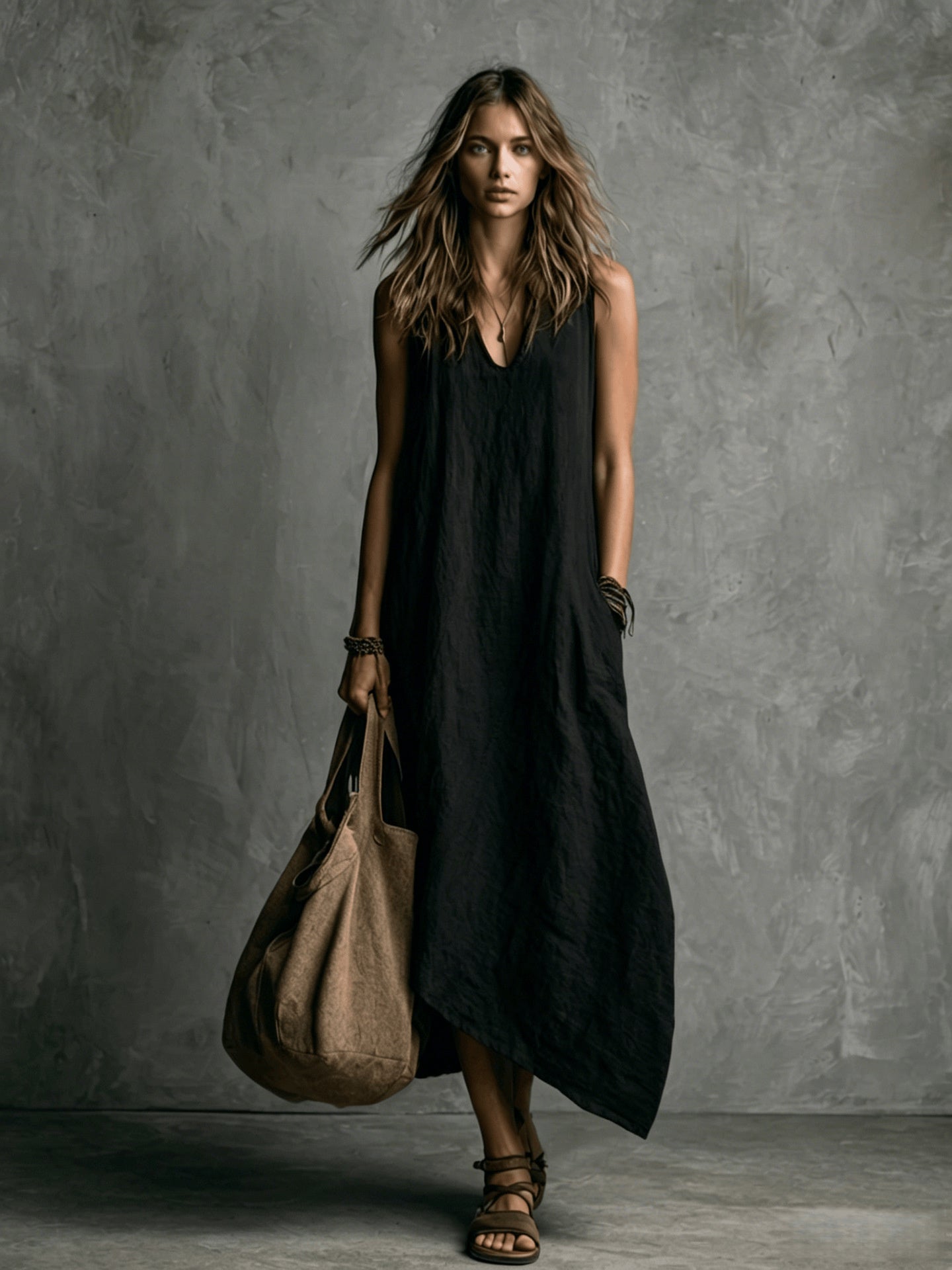 Loose-fitting, Flattering Solid Color Dress