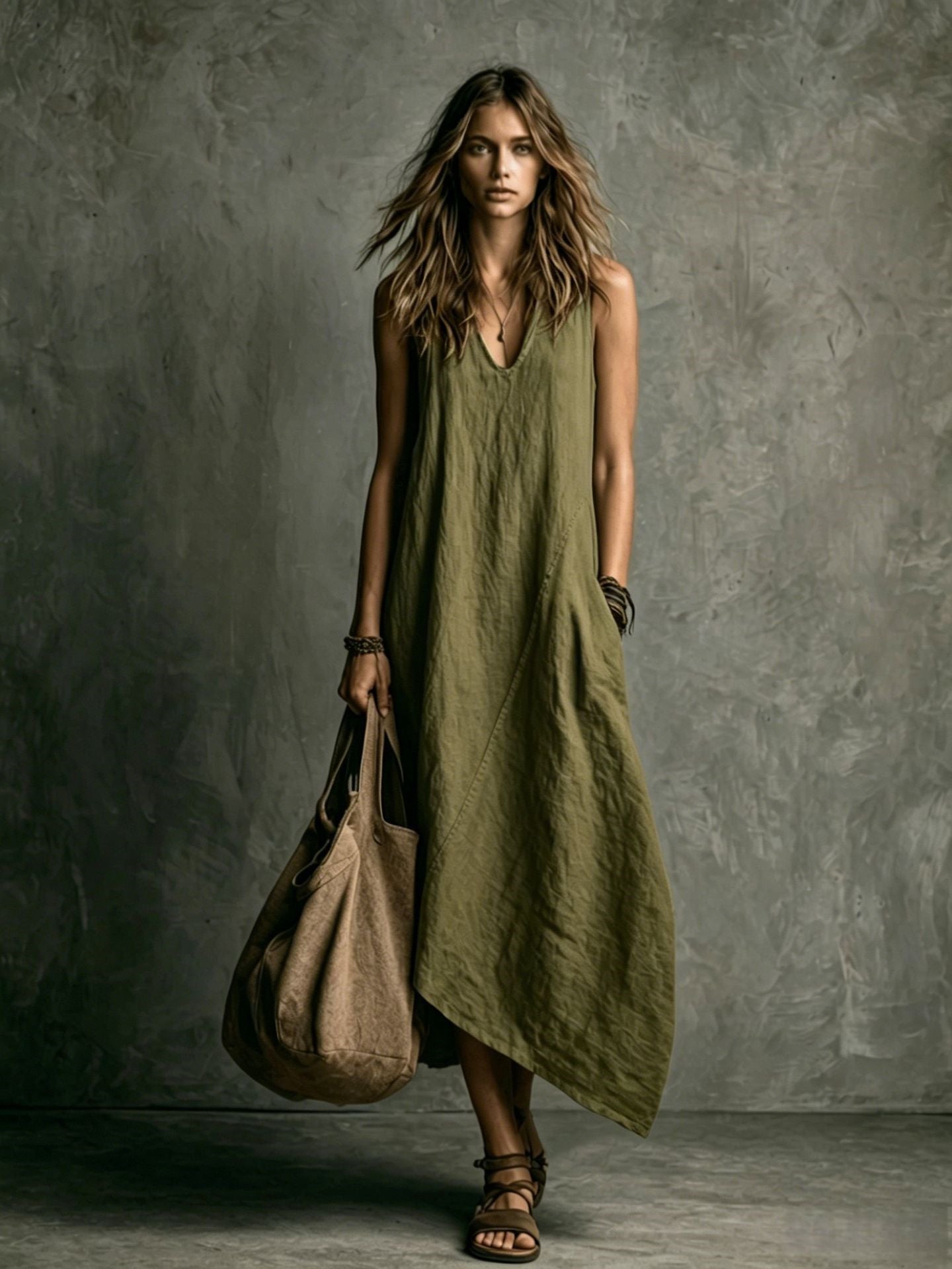 Loose-fitting, Flattering Solid Color Dress
