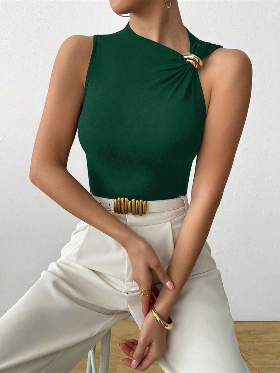 Solid Color 3D Pleated Spaghetti Strap Tank Top