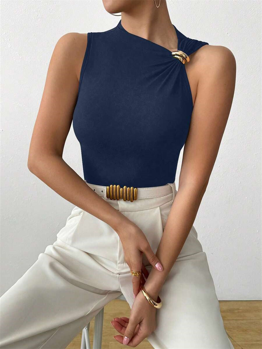 Solid Color 3D Pleated Spaghetti Strap Tank Top