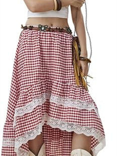 Lace Striped Plaid Midi Skirt For Women
