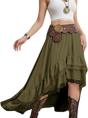 Lace Striped Plaid Midi Skirt For Women