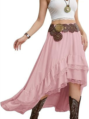 Lace Striped Plaid Midi Skirt For Women