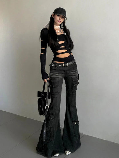 Y2K Flared Cargo Jeans