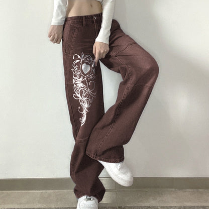 DressBetty - Y2K Jeans Low Rise Trousers Blue Vintage Gothic Print Baggy Casual Wide Leg Denim Aesthetic