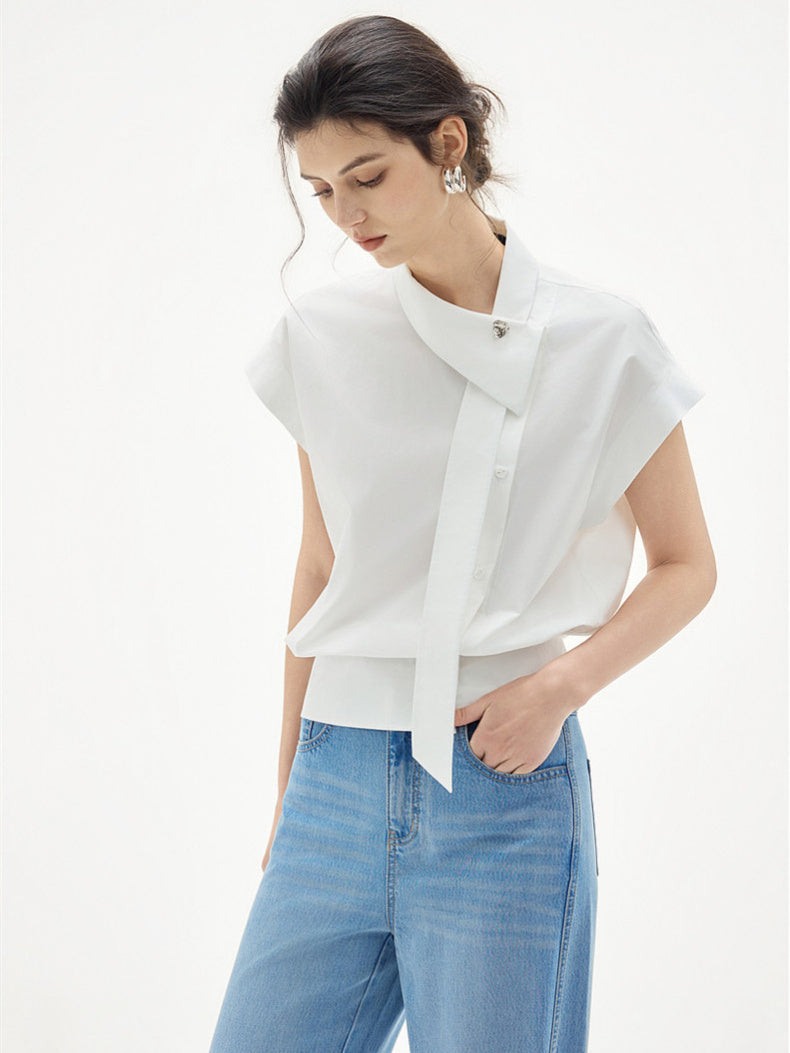 Flowing Soft Satin Off-shoulder Sleeveless Chiffon Top
