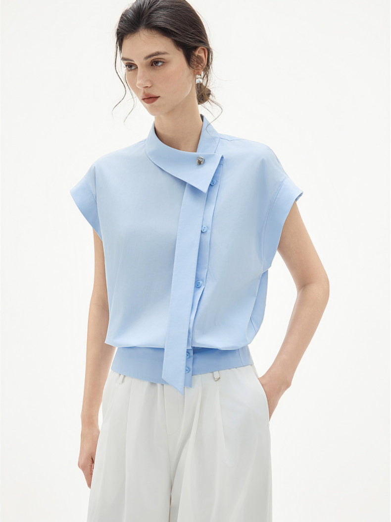 Flowing Soft Satin Off-shoulder Sleeveless Chiffon Top