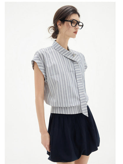 Flowing Soft Satin Off-shoulder Sleeveless Chiffon Top