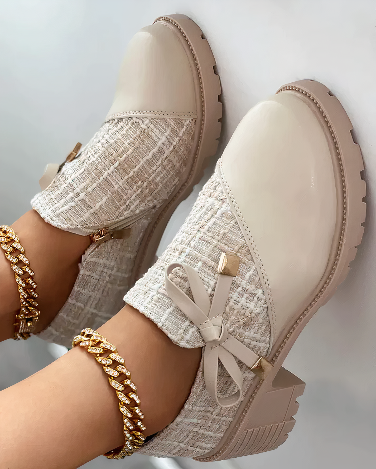 Women's Tweed Block Heel Loafers – Elegant Textured Dress Shoes
