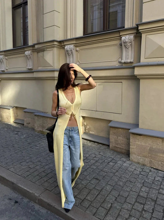 Soft knit long vest cardigan for summer days