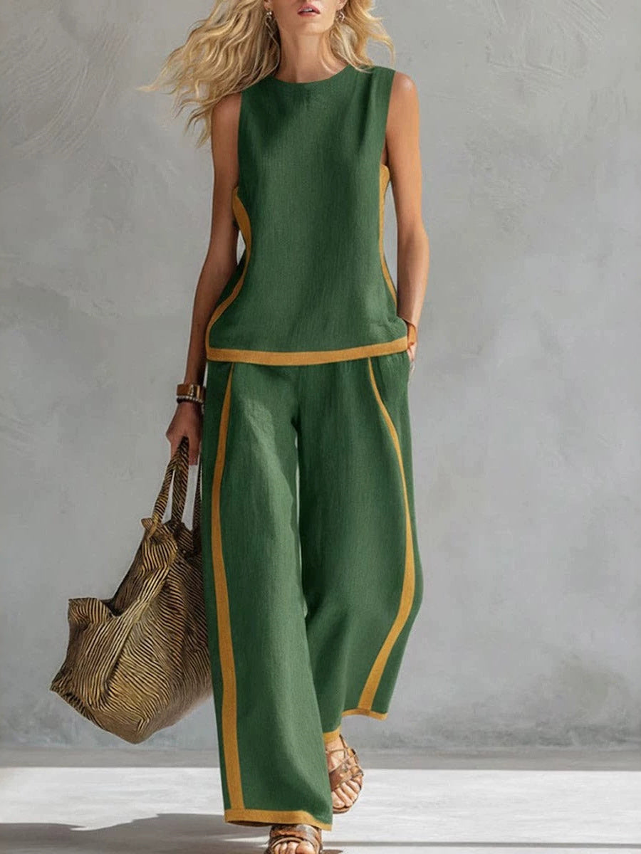 Color-blocked Geometric Pattern Casual Two-piece Women's Clothing