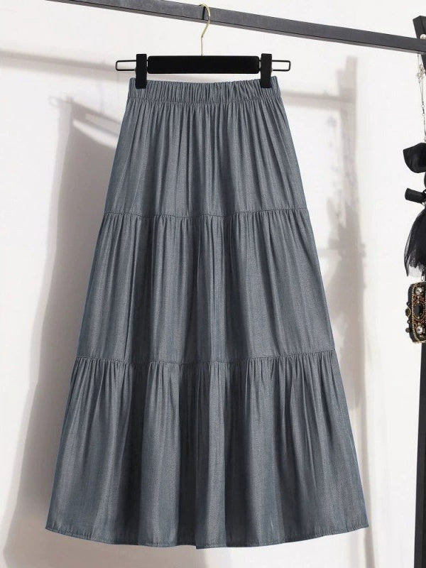 Women's Pleated Solid Color Midi Skirt