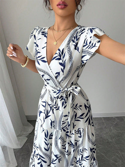 Waist-cinching Printed Midi Dress
