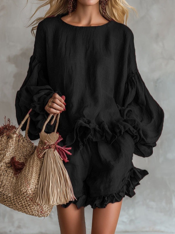Ruffled Solid Color Two-piece Set