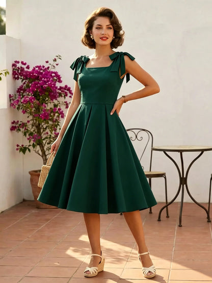 Vintage 1950s Swing Cocktail Dress Women Sleeveless Retro Dress