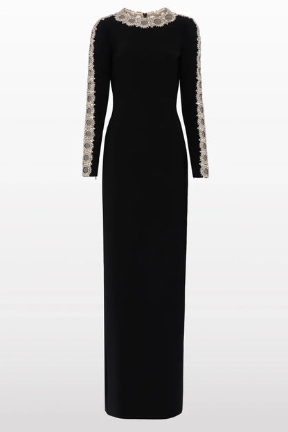 Eiratk Black Openwork Beaded Maxi Dress