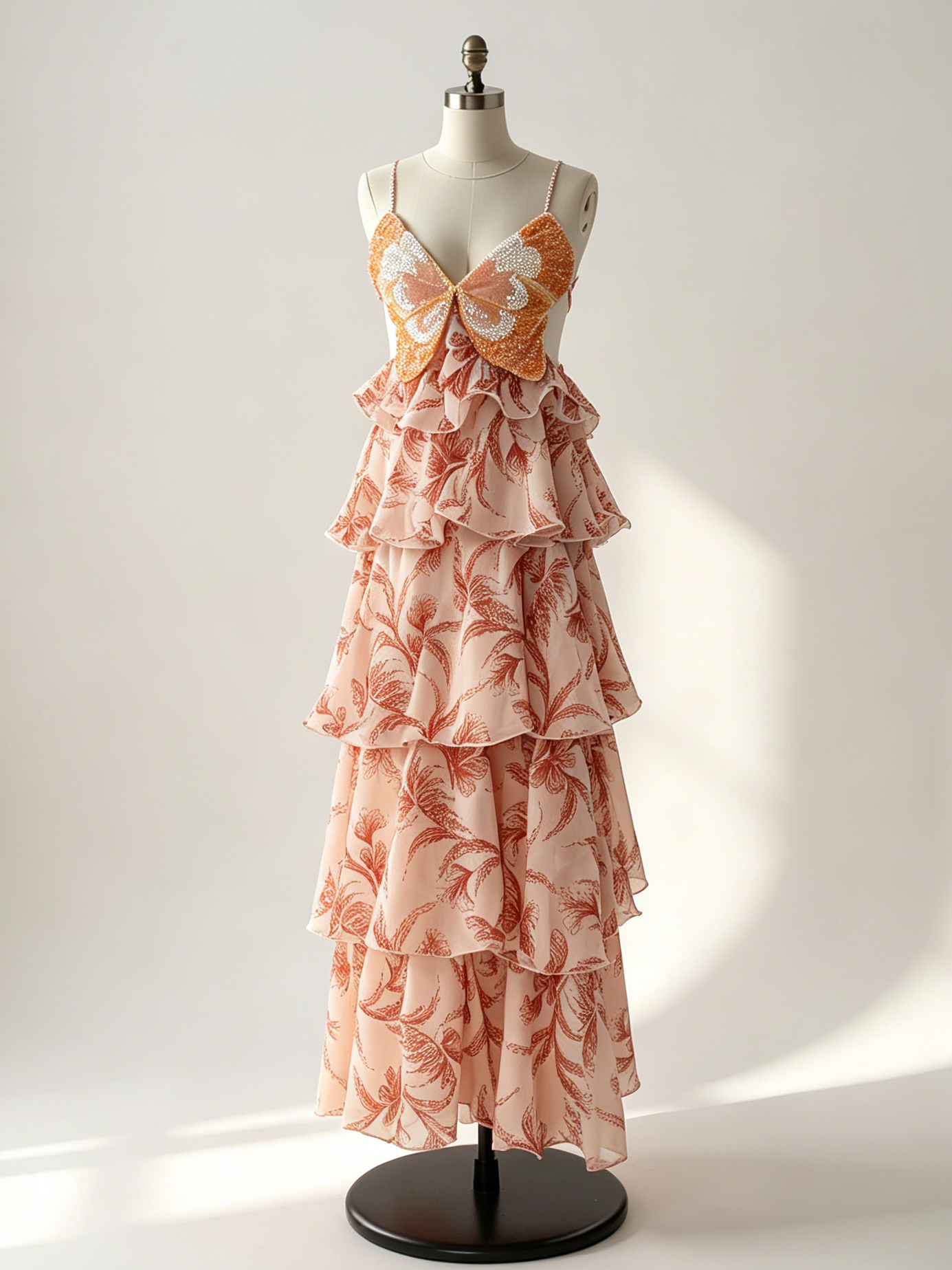 Vacation Dresses Maxi Backless Ruffles Sleeveless V-Neck Chic Orange Red Dresses