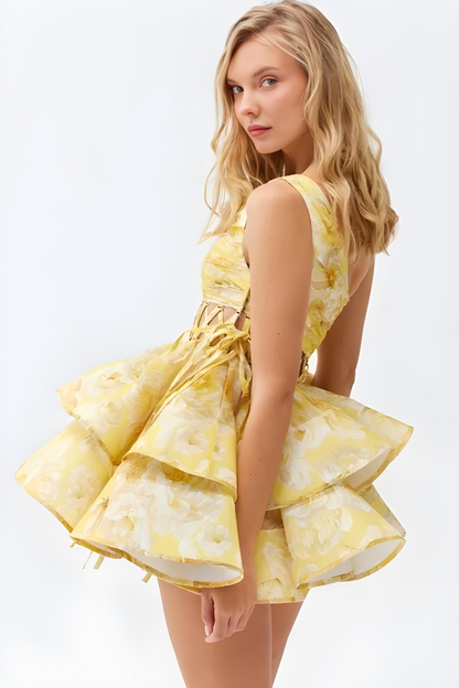 | Corset Bloom Asymmetric Mini Dress