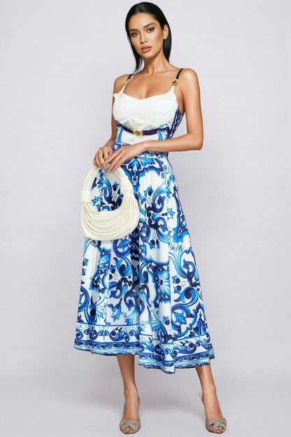 Taytum Blue Porcelain Printed Maxi Dress Set