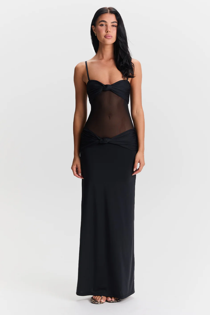 | Sheer Twist Detail Strapless Maxi Dress