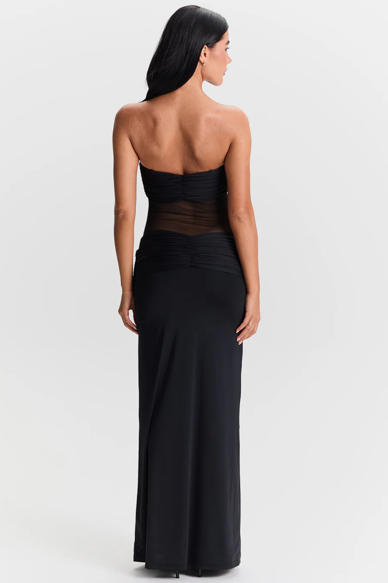 | Sheer Twist Detail Strapless Maxi Dress