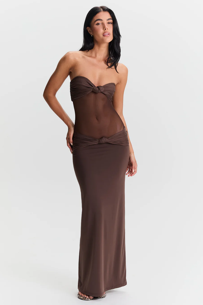 | Sheer Twist Detail Strapless Maxi Dress