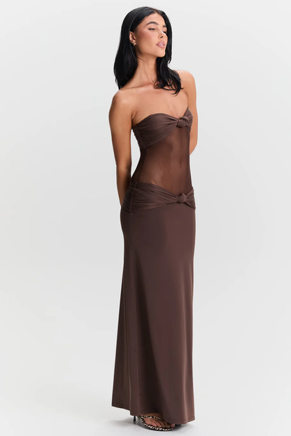 | Sheer Twist Detail Strapless Maxi Dress