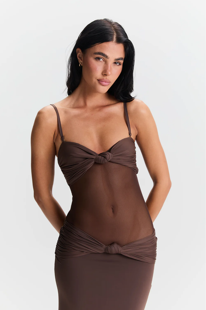 | Sheer Twist Detail Strapless Maxi Dress