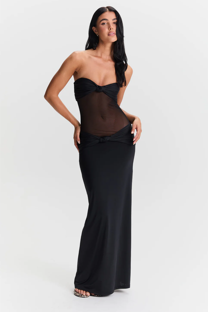 | Sheer Twist Detail Strapless Maxi Dress