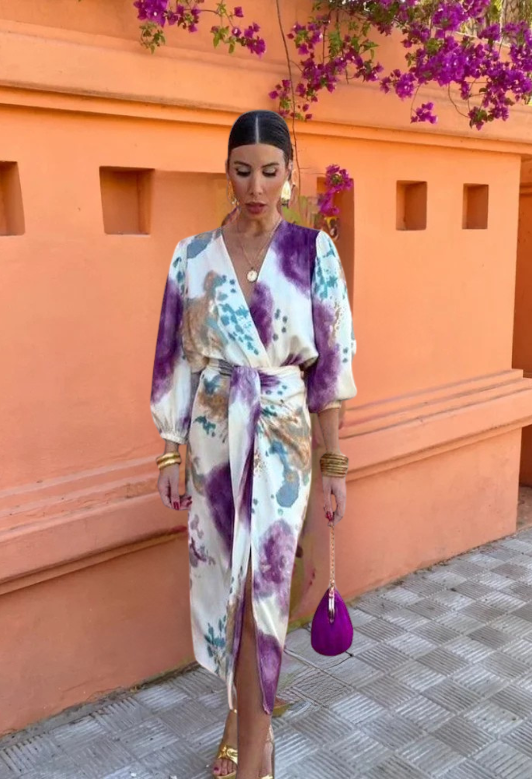Women’s Longsleeve Wrapped Midi Dress - Elegant Special Occasion Style