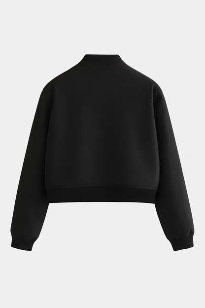 Maison Bomber Jacket | Ribbed O-Neck Button Front Relaxed Silhouette