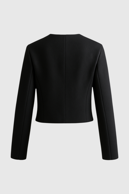 Cropped Button Jacket | Round Neck, Pocket Flaps, Regular Fit
